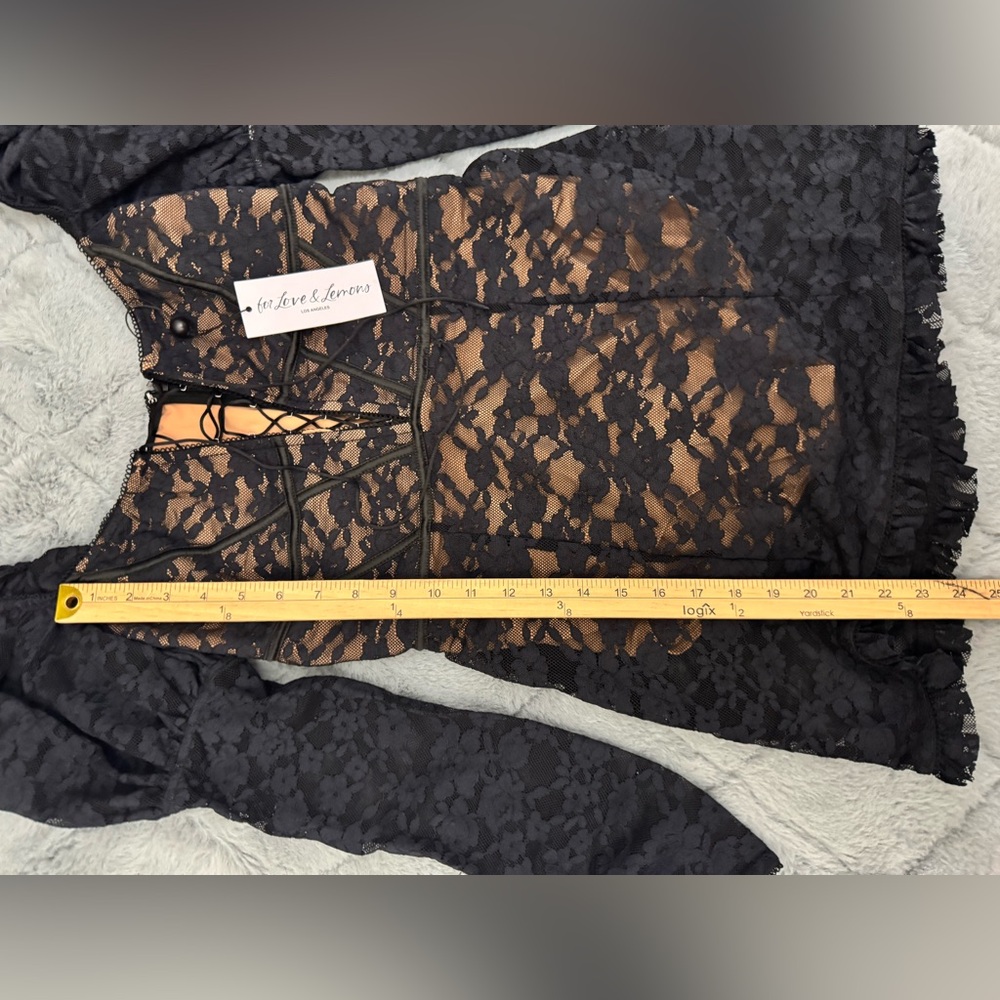 For Love & Lemons Black Lace Mini Dress Size Medium NWT Coquette Romantic Goth - Picture 8 of 16